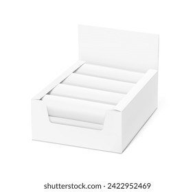 Show box blank mockup with set flow packaging for food. Vector illustration on white background. Ready for your design. EPS10.