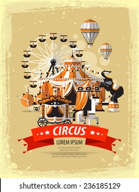 Show. Circus in town. Vector illustration