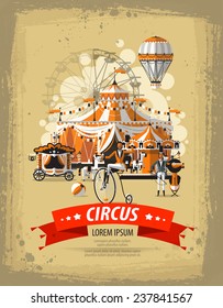 Show. Circus in town. Vector illustration