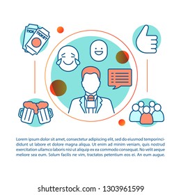 Show concept linear illustration. Performance event. Standup emotion. Concert ticket, bear. Article, brochure, magazine page. Thin line icons with text. Print design. Vector isolated outline drawing