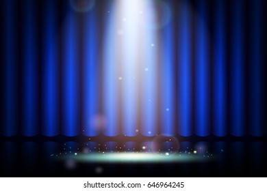 show design scene illumination on blue curtain background, vector illustration