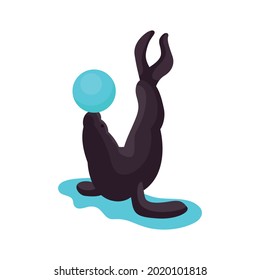 Show in dolphinarium isometric icon with performing seal 3d vector illustration
