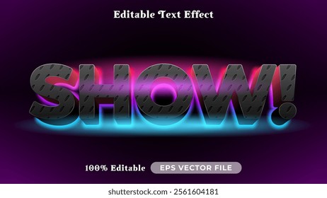 Show editable text style effect, Glow 3D text style theme.