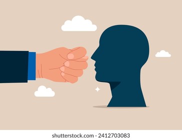Show a fig gesture in the face of another. Flat vector illustration