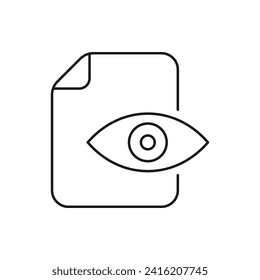 Show file, view document. Paper with eye icon line style isolated on white background. Vector illustration