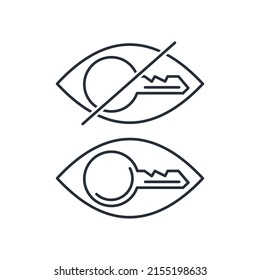 Show and hide key. Closed and open access. Set of vector linear icons isolated on white background.