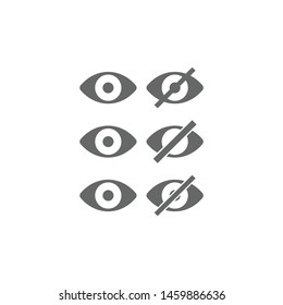 Show And Hide Simple Eye Black Vector Icon Set. Eye Glyph Isolated Symbol.