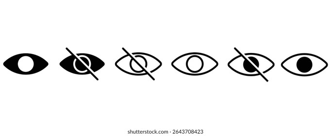 Show and hide visibility icon set. eye line icon vector.