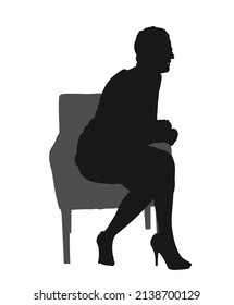 Show Host Woman Speaking On Tv Show Event Vector Silhouette. Head Announces Present News. Announcement Of The Program. Public Speaker Lady Event Presenter Sitting In Studio And Reading Papers.