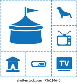 Show icon. set of 6 show filled icons such as seal, tv, tv, circus, 3d glasses