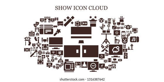 show icon set. 93 filled show icons.  Collection Of - Television, Tv, Theater, Wand, Ticket, Magic, Stage, Whiteboard, Curtain, Mask, Magic wand, Tickets, Amusement park, Spotlight