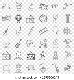 Show icons set. Outline style of 36 show vector icons for web for any design