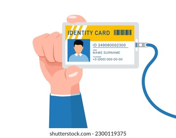 Show identification card in hand. With permit. ID Card icon. Vector illustration,