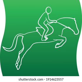 Show Jumping Icon Of A Set - Green Gradient Vector Outline Of Horse And Jockey. EPS 10