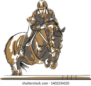 Show jumping аthlete on a horse jumping over an obstacle