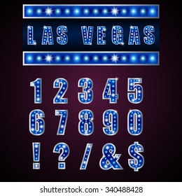 Show lamps blue alphabets and numbers on pink background.Vector