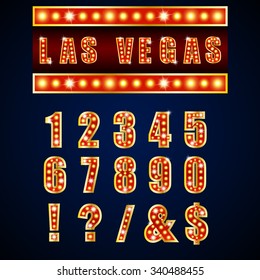 Show lamps red alphabets and numbers on blue background .Vector