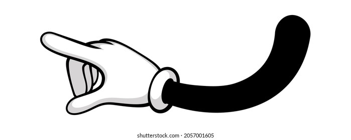 Show left by hand, look at that. Vector symbol hand pointing, figure wrist and fist cartoon drawing, clipart arm isolated comical illustration