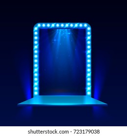 Show light podium blue background. Vector illustration