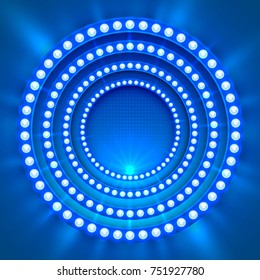 Show light podium blue background. Vector illustration