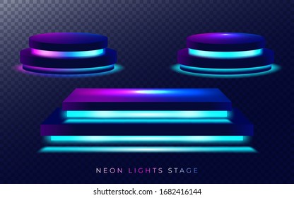 Show light podium purple background. Vector illustration