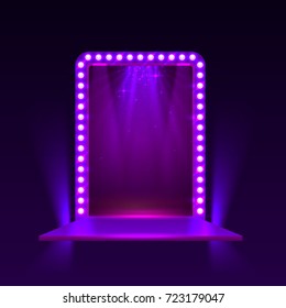 Show light podium purple background. Vector illustration