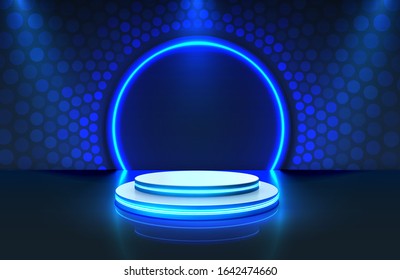 Show light, Stage Podium Scene with for Award Ceremony on blue Background. Vector illustration