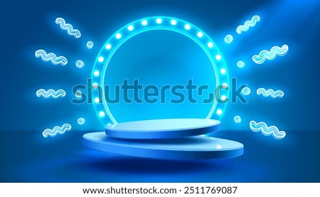 Show light, Stage Podium Scene with for Award Ceremony on blue Background. Vector illustration