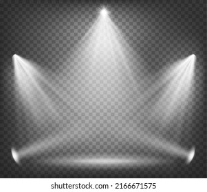 Mostrar luces. Escena artística iluminada con focos de luz. Decoración de fondo de la celebración para premio o promoción. Efecto vectorial de haz exacto para la ceremonia del ganador