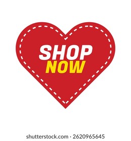 Show now heart shape promotional banner sticker - flat sale badge design vector illustration