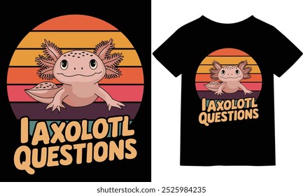 Muestra tu obsesión por el axolotl con esta llamativa camiseta "Preguntas Axolotl". El diseño es tanto lúdico como educativo, lo que lo convierte en un regalo ideal para los amantes de los anfibios, los profesores de ciencias o cualquier otra persona