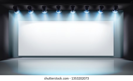 Show on the stage. Exhibition in the gallery. Vector illustration.