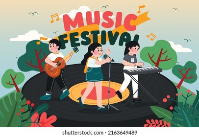 Show On Vinyl Record, Music Festival, Vector, Illustration