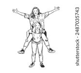 Show one friend giving another a shoulder ride outline  