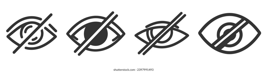 Show password icon set, pack, collection, eye symbol. Vector vision hide from watch icon. Secret view web design element