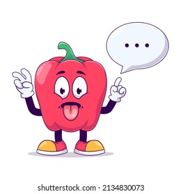 show pink tongue red bell pepper cartoon mascot character vector illustration design