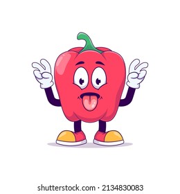 show pink tongue red bell pepper cartoon mascot character vector illustration design