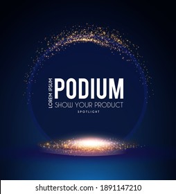 Show podium with spotlights. Presentation light effect. Illuminated winner place.