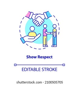 Show Respect Concept Icon. Appreciation And Esteem. Customer Service Abstract Idea Thin Line Illustration. Isolated Outline Drawing. Editable Stroke. Roboto-Medium, Myriad Pro-Bold Fonts Used