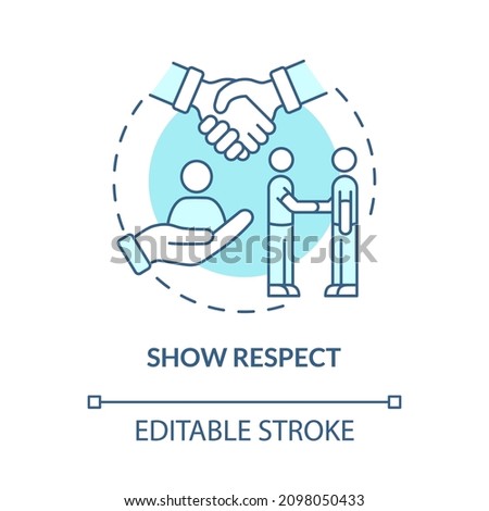 Show respect turquoise concept icon. Appreciation, esteem. Customer service abstract idea thin line illustration. Isolated outline drawing. Editable stroke. Roboto-Medium, Myriad Pro-Bold fonts used