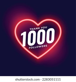 show some love to 1000 followers with glowing red neon heart frame vector