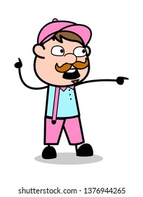 Show Something by Pointing - Retro Delivery Man Vendor Vector Illustration