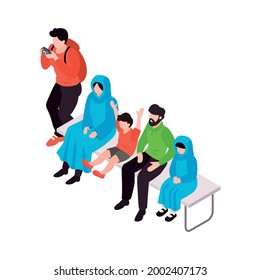 Show spectators watching performance and taking photos isometric icon 3d vector illustration