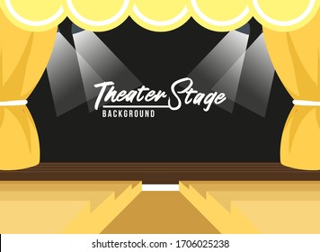 Show stage with yellow curtain and black background. Flat Vector Illustration. Black Design Background. Web vector illustration. Vector Background.
