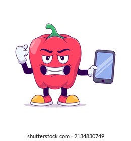 show strong pose red bell pepper cartoon mascot character vector illustration design