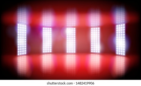 Show in a television studio. Lights on the stage. Red carpet. Vector illustration.