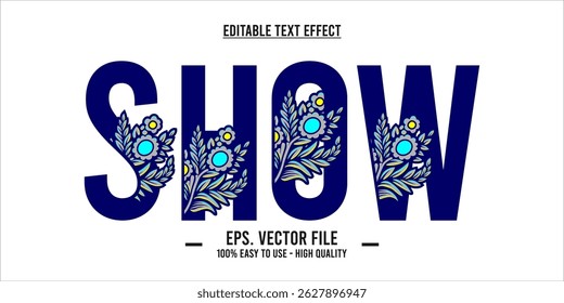 Show Text Effect with Elegant Floral Ornament Style on Dark Blue Letters