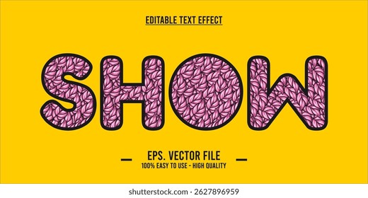 Show Text Effect with Pink Leaf Pattern on Yellow Background