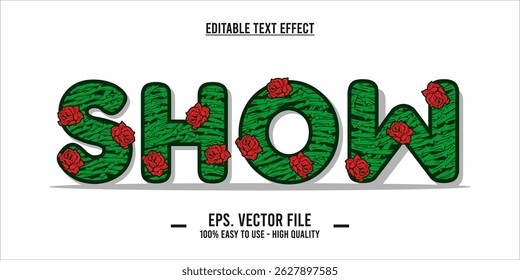 Show Text Effect with Red Roses and Green Leaves Typography