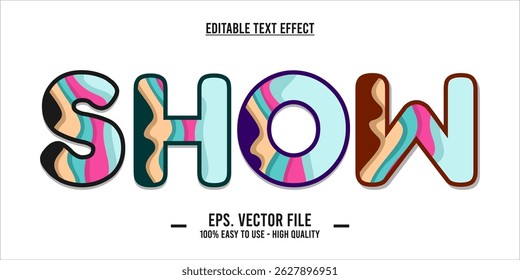 Show Text Effect with Wavy Abstract Color Pattern on White Background